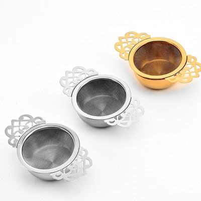 Stainless Steel Double Flower Handle Tea Strainer