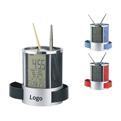 Desk Mate Pencil Cup And Clock