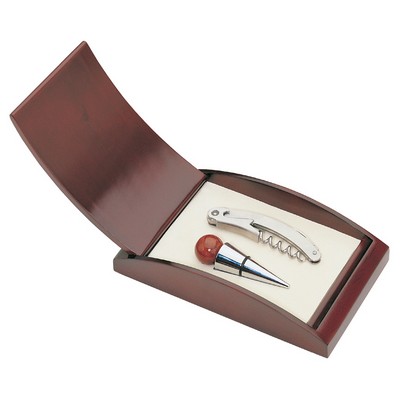 Rosewood Wine Stopper w/Corkscrew Set