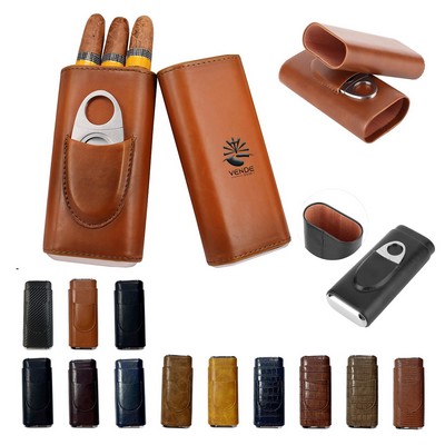 Premium Leather Cigar Case w/Cutter