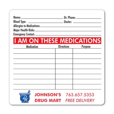 Health & Safety Unlaminated Medications Magnet