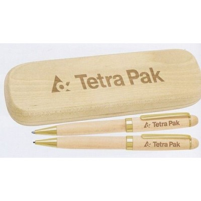 Maplewood Ballpoint Pen / Pencil Set With Box