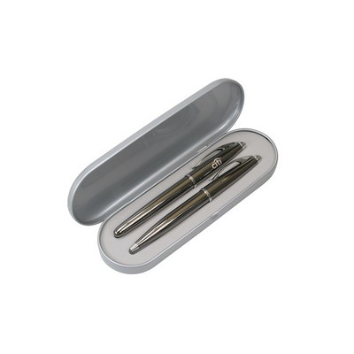 Gunmetal Finish Ball and Roller Ball Pen Tin Set