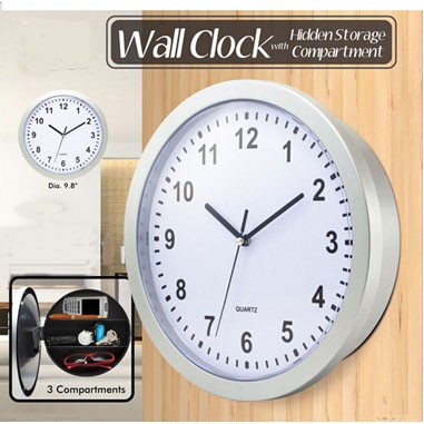 Wall Clock w/ 3 Hidden Storage Compartments