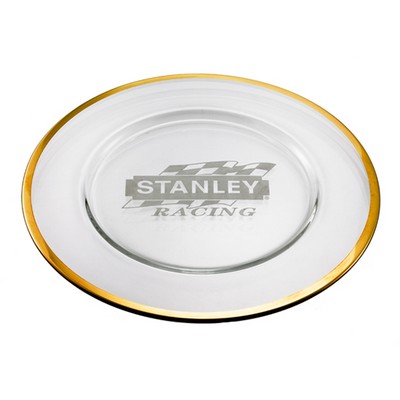 12½" Round Glass Tray w/Gold Edge