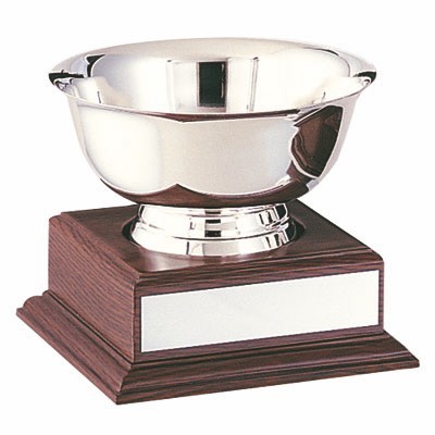 6" Silver Bowl Trophy on Wooden Base