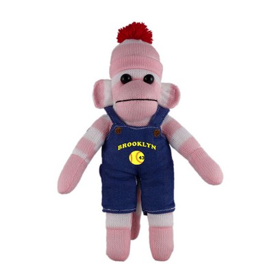 Pink Sock Monkey (Plush) in denim overall.