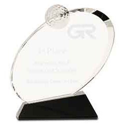 6 1/2" Clear Crystal Oblong Golf Award on Black Crystal Base