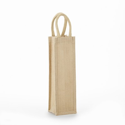 1 Bottle Jute Wine Bag/Solid Front - 14"x4 1/2"x4 1/2"