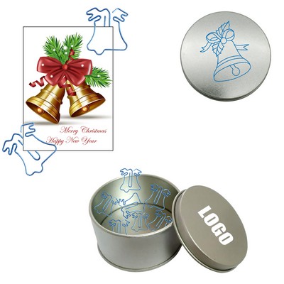 Christmas Bell Shaped Paper Clips in Tin Box