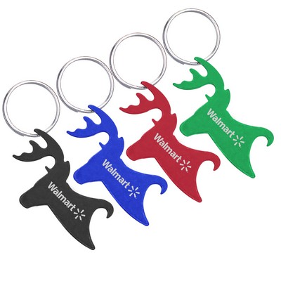 Buck Shaped Aluminum Bottle Opener w/Key Ring