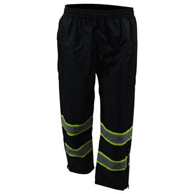 Black Waterproof Draw String Rain Pants With Lime Contrast Binding