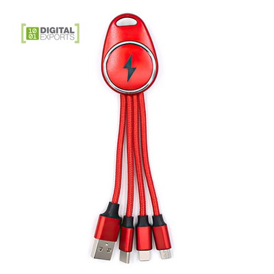 3 In 1 Braided Keychain Data Cable With LED Light For Android, Lightning And Type-C