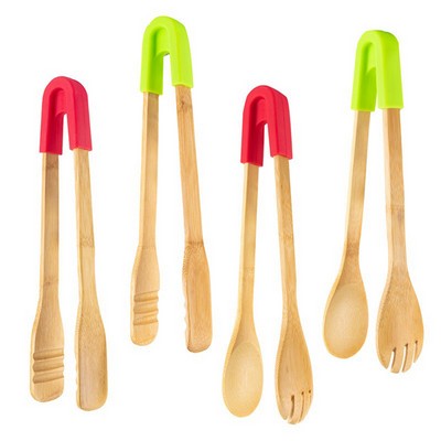 Bamboo Silicone Toaster Tongs