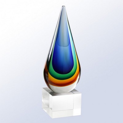 Blue/Amber Teardrop Art Glass Award, 11"H