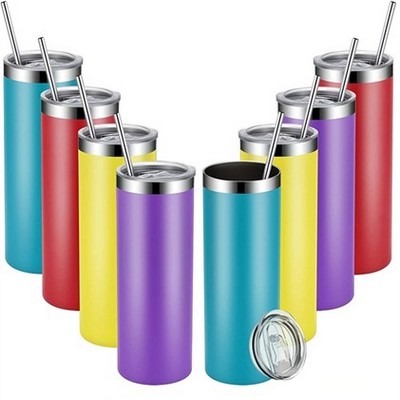 Stainless Steel Skinny Tumblers Water Cup w/ Lid & Straw