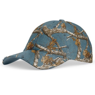 120 GSM Ripped Baseball Cap 6 Panel Camo w/ Plastic Snapback