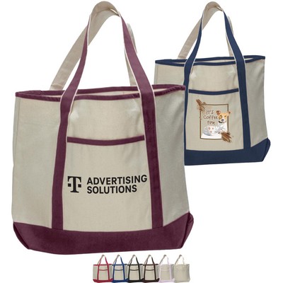 Large Cotton Canvas Zipper Deluxe Tote Bag USA Decorated (22" x 16")