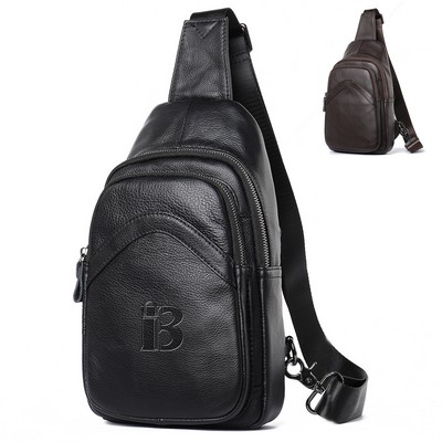 Genuine Leather Men'S Crossbody Chest Bag