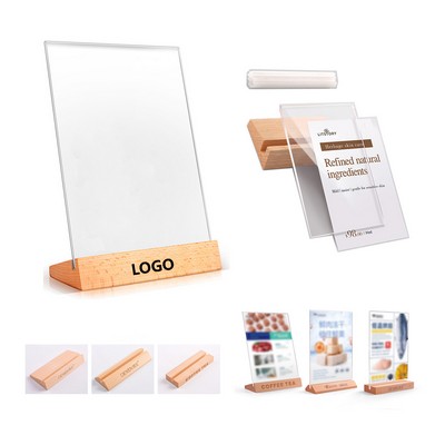 A6 Clear Acrylic Sign Wooden Base Holder