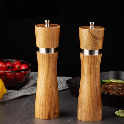 Refined Acacia Wood Salt & Pepper Grinder Duo