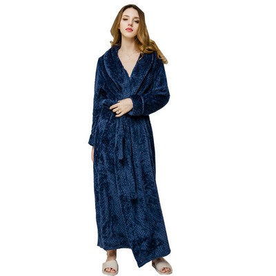 Unisex Plush Fleece Jacquard Long Sleeve Bathrobe