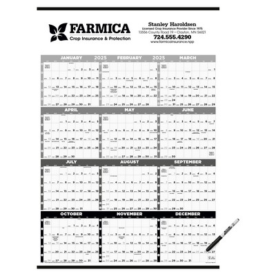 Black & White Time Management Span-A-Year Laminated w/Marker