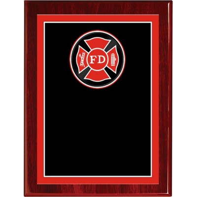 Rosewood Piano Finish Plaque with Fire Department Plate, 9 x 12"