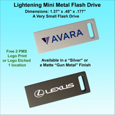 Mini Metal Lightening Flash Drive - Gun Metal or Silver Finish 16GB