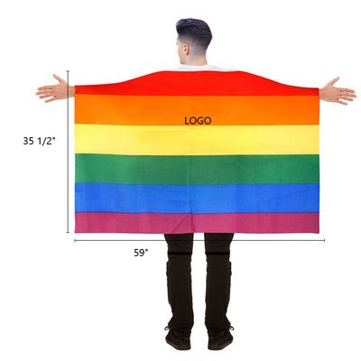 LGBT Pride Rainbow Polyester Lightweight Wearable Flag Cape 59"x35 1/2"