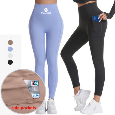 Premium Women's Fitness High Waist Yoga Leggings Tummy Control Sport Tights With Side Pocket