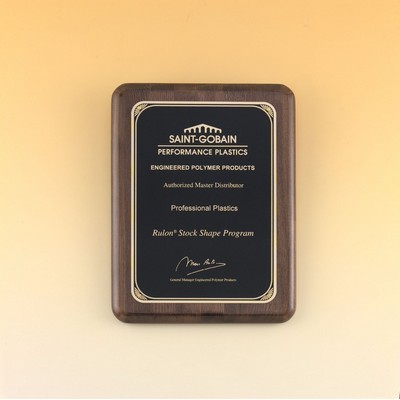 Walnut Stained Piano Finish Plaque w/ Sunburst Design Plate (7"x9")