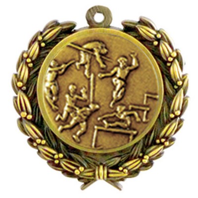 Stock Track & Field Male Medal w/ Wreath Edge (1 1/4")