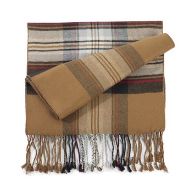 Camel Tan Bamboo Plaid Muffler Scarf