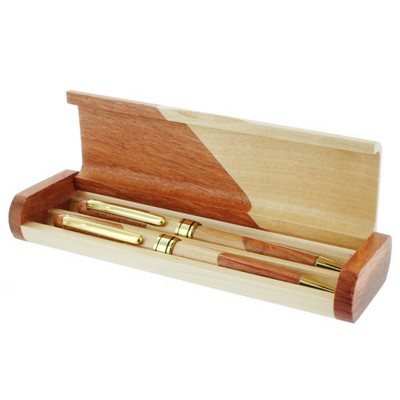 2-Tone Wood Pen & Pencil Set w/Matching Box