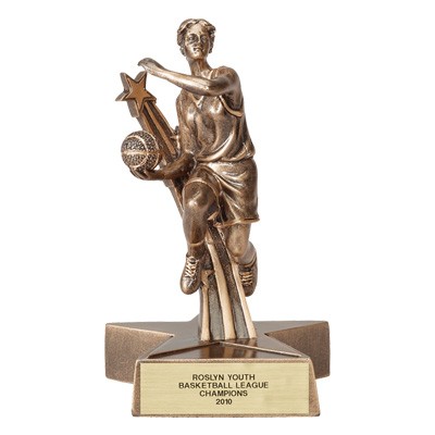 7" Resin Basketball Trophy w/Female Player & Shooting Star