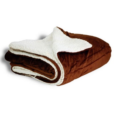 Micro Mink Sherpa Blanket 50"X60" (Embroidered)-- Chocolate - ON DISCOUNT