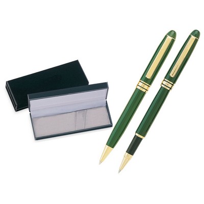 MB Series Pen and Roller Pen Gift Set in black velvet gift box - green pen set