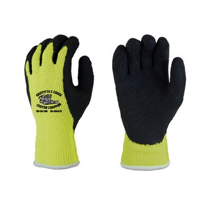 Lime green glove with black crinkle rubber coating