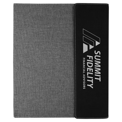 7" x 9" Black/Silver Leatherette and Gray Canvas Portfolio with Notepad, Laserable