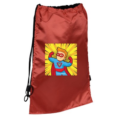 Super Hero Styled Sport & Flag Draw String Back Pack w/Cape (Full Color)