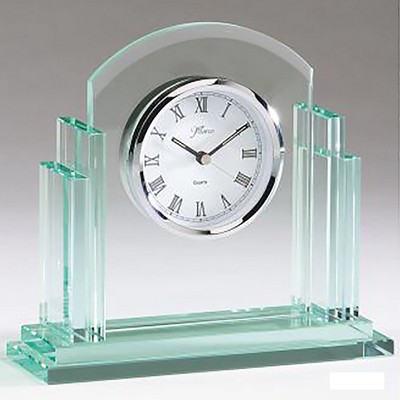 Jade Glass Executive Desk Clock, 8" x 7-1/2"H