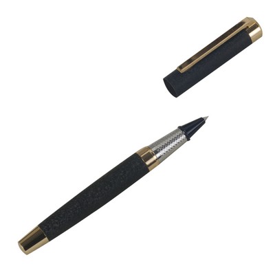 Midnight Gray Cap & Barrel Roller Pen with Gold Trim