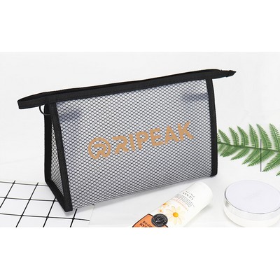 Waterproof Translucent Toiletry Pouch Bag Zipper Mesh Makeup Bag(Large)