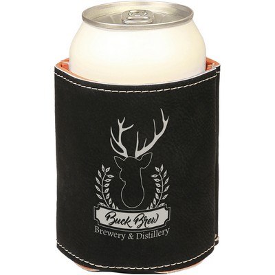 Black-Silver Beverage Holder, Laserable Leatherette, 3-3/4"H