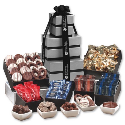 Silver & Black Individually-Wrapped Chocolate Extravaganza Tower