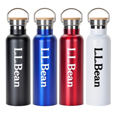 20 oz. Stainless Steel Water Bottle with Screw-on Bamboo Lid