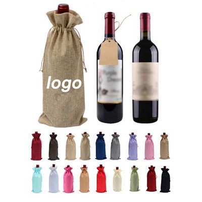 Wine Jute Drawstring Bag