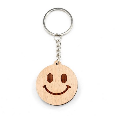 Smile Face Wood Keychain