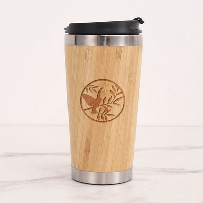 15 Oz. (450 ml) Double Wall Vacuum Natural Bamboo Coffee Mug Travel Mug (BORAH)